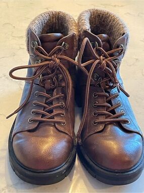 MIA Brown Lace-Up Ankle Boots with Faux Fur Collar.Item # 11523